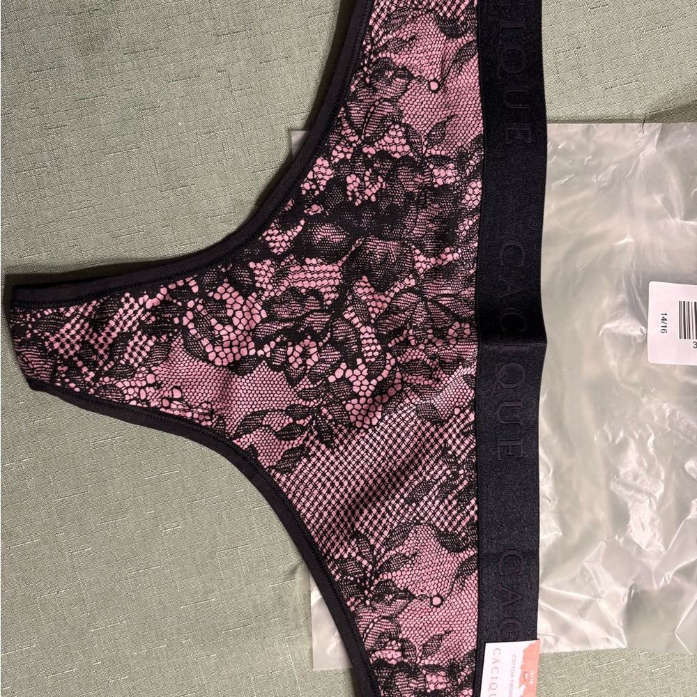 Cacique Pink and Black Cotton Thong 14/16…NEW - Picture 2 of 4